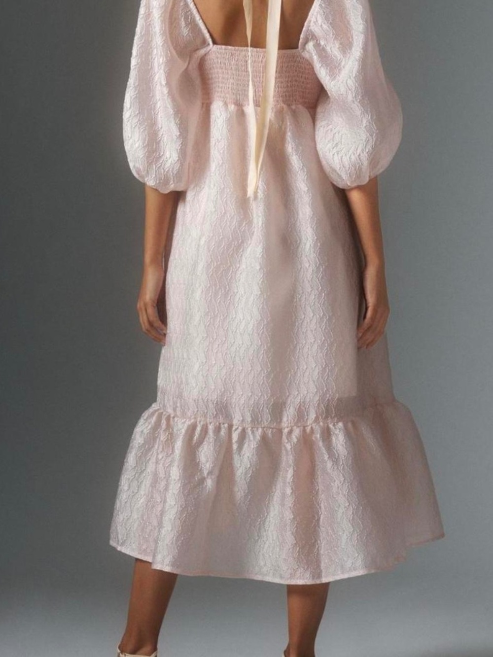 NWT Anthropologie Blush Pink Textured Puff-Sleeve Midi Dress Size S - Picture 2 of 10